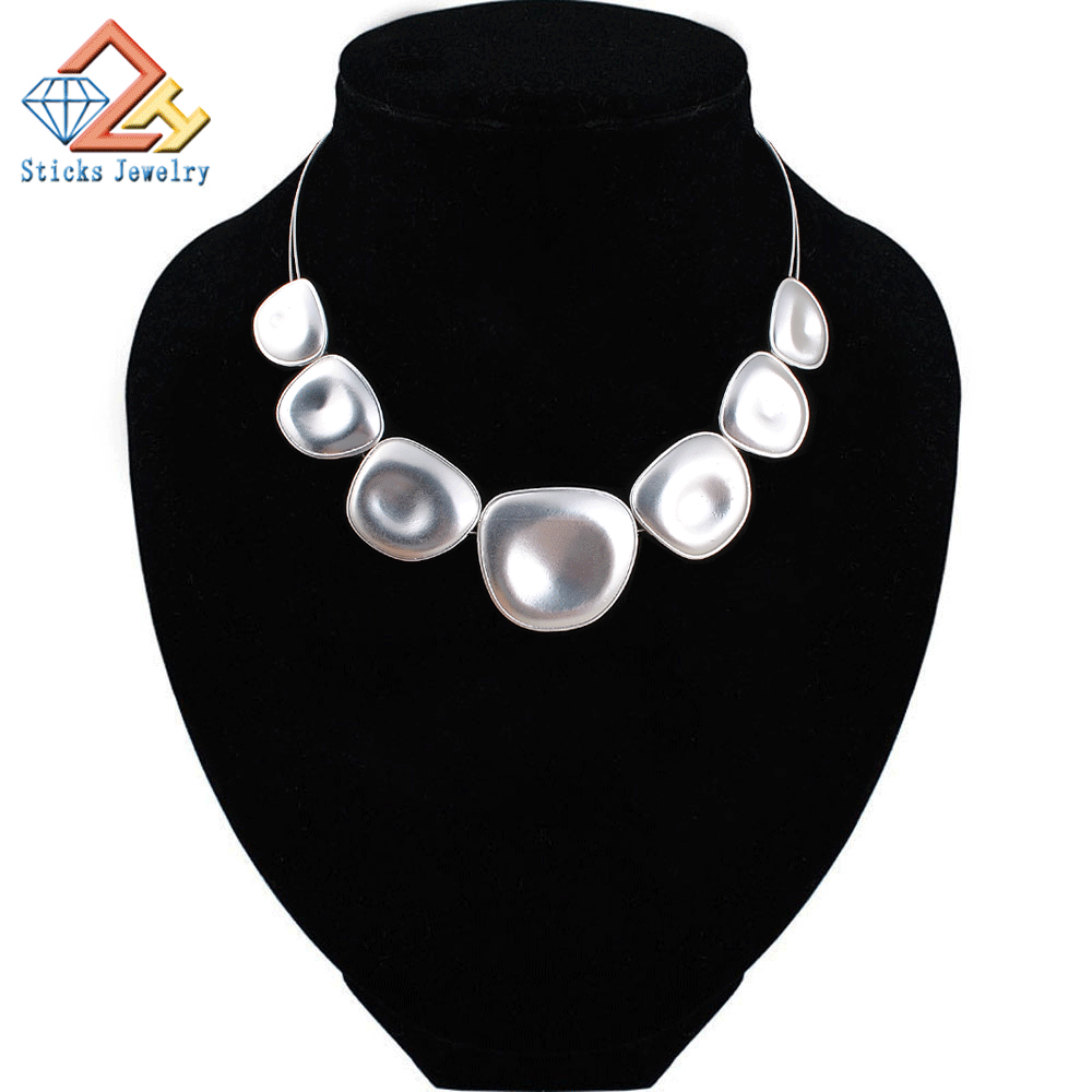 Classic Matte Silver Plated Pendant Necklace 7 Irregular Bib Necklace Accessories Women Men Free Shipping