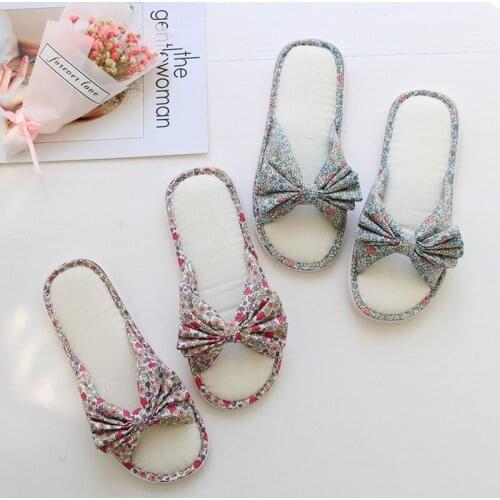Summer Beach Bowknot Broken Linen Leisure Forest Womens Indoor and Outdoor Antiskid Rubber Slippers