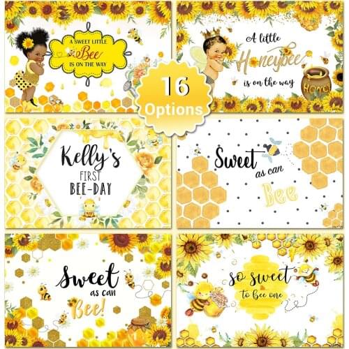LEVOO Photography Backdrop Yellow Honeycomb Sunflowers Bee Day Birthday Baby Shower Party Background Photo Studio Prop Photozone