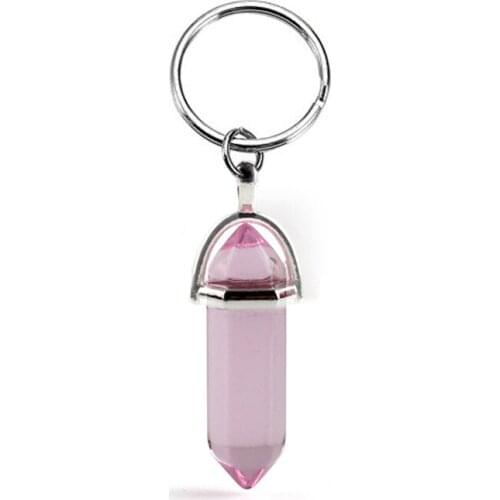 Cute Hexagonal Column Quartz Keychain For Women Bag Trinket Crystal Bullet Key Chains on Pants Jewelry Party Friends Gift