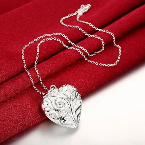 Fashion brand 925 Sterling Silver Necklace For Women crystal heart pendant Party Engagement Wedding Christmas Gifts fine Jewelry