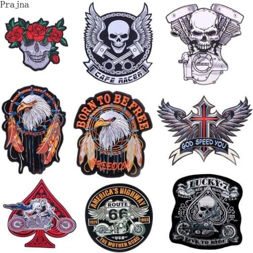 Prajna Skull Dragon Patch Large Tiger Iron On Biker Back Patch Badge Wings Punk Sewing Embroidered Patches For Clothes