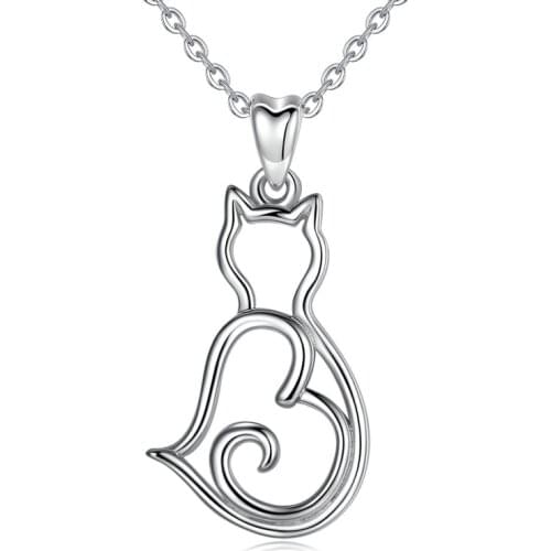 EUDORA New Arrival Sterling Silver Cute Animal Necklace Lovely Heart Cat Pendant Jewelry for Women Sterling Silver Jewelry D411