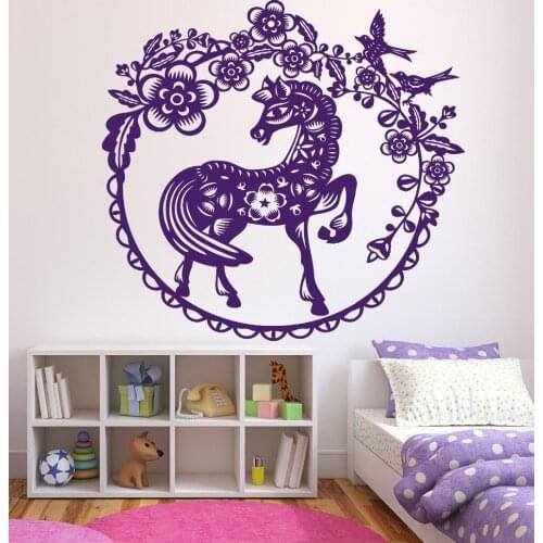 New Design Unicorn Wall Sticker Vinyl Decal Fairy Story Little Pony Bird Flowers Berries Baby Nursery Wall Decal Home DecorLA863