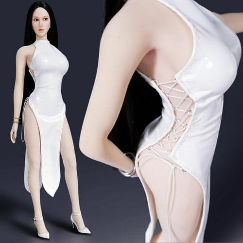 Handmade 1:6 Figure Clothes White PU Leather Cheongsam Dress For 12" Female Body