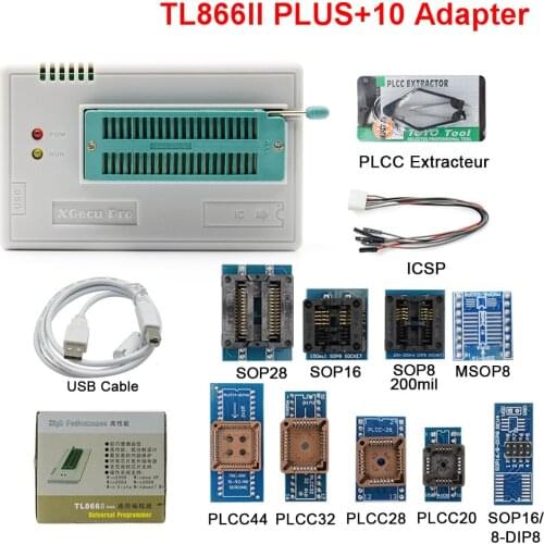 2021 Original V10.9 TL866ii Plus Programmer+10 Items Minipro TL866 Socket NAND Adapter Smart Chips Calculator
