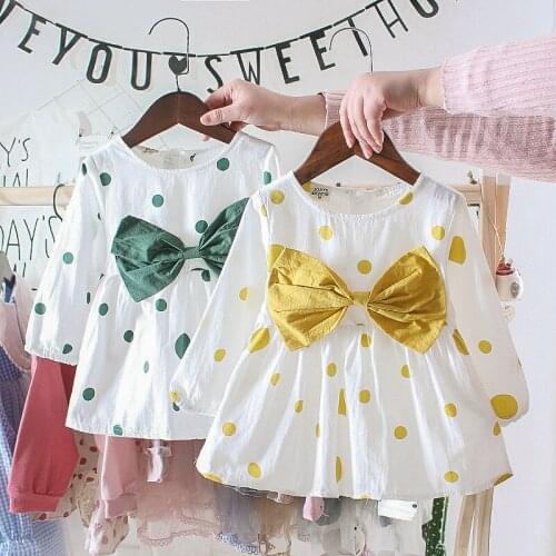 Dresses Spring Baby Girl Petticoat Dots Pattern Bow Crew Neck Casual Cute Baby Girl Cotton Soft Dresses Thin Full Sleeve