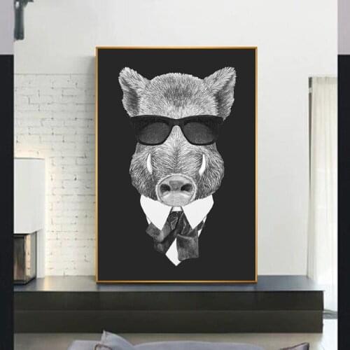 RELIABLI ART Cat Dog Tiger Pig Animal With Glasses Posters Canvas Pining Wall Art Pictures For Living Room Decoration Unframed