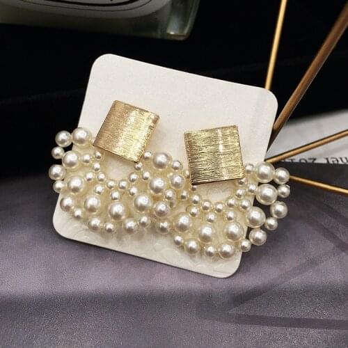 Retro geometric pearl female Dangle Earrings Sector Pearl Bohemian Drop Earrings For Woman Party