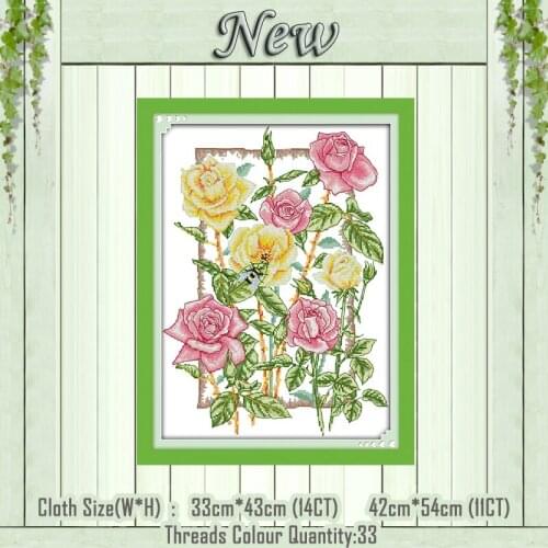 Rose flowers scenery decor painting counted printed on the canvas DMC 11CT 14CT kits DIY Cross Stitch embroidery needlework Sets