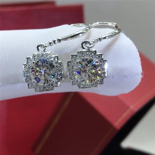 Silver Diamond Test Passed Total 2 Carat Excellent Cut D Colot Good Clarity White Moissanite Drop Earrings Silver 925 Jewelry