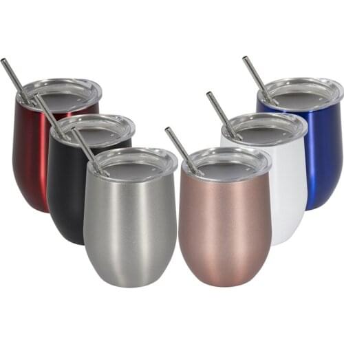 12oz Stainless Steel Wine Cup Egg Shaped Vacuum Insulated Tumbler with Lid Beer Wine Glass Wine Tumbler Coffee Tea Milk Cup