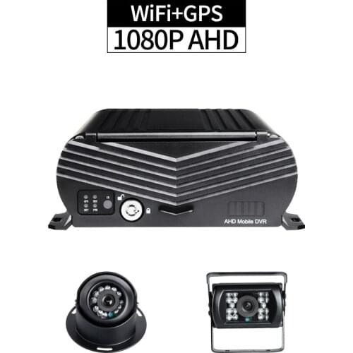 WiFi+GPS HDD Truck DVR Security Kit,4CH Car MDVR Recorder 2TB Loop Video Remote Monitor G-sensor with Front/Rear Cameras for Bus
