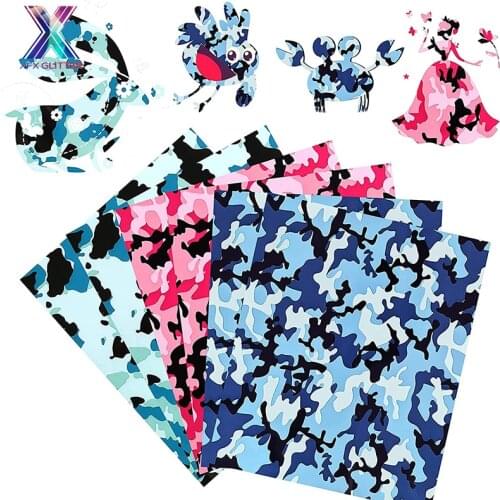 XFX HTV 6 Sheets 12x10 In Camo Pattern Pink Blue Bundle Iron on Vinyl Camo Camouflage HTV Heat Transfer Vinyl for DIY T-Shirts
