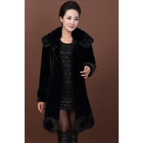 Womens Black Faux Coat Female Warm Mink Medium Long Hooded Thicken Fur Coats Plus Size 4XL Overcoat WXF077