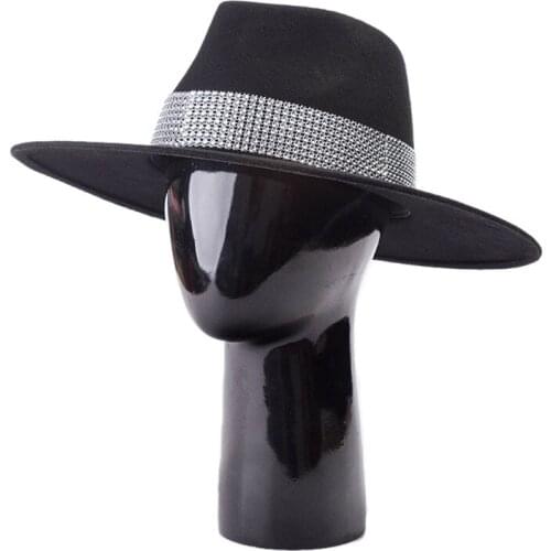 King Wheat Winter Black Wide Brim Wool Women Fedora 2021 New Jazz Hat Stage Show Soild Felt Cap Fashion Casual Outdoor Retro Top