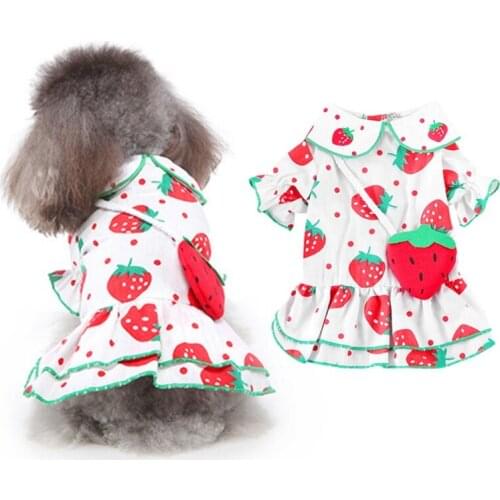 Pet Dog Clothes Summer Strawberry Print Cute Girl Dog Clothes Fabric Skirt for Samll Mediumn Girl Dog