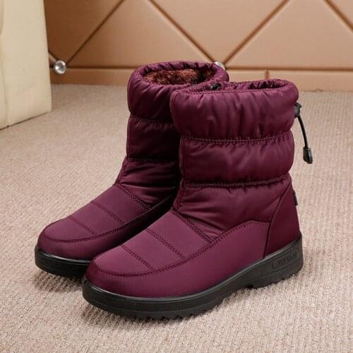 Women Winter Warm Snow Boots for Zip Ladies Cotton Shoes Elastic Band Female Ankle Boots Platform Waterproof Non-slip Round Toe