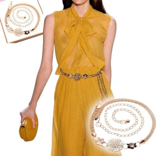 Ladies Female Waistband For Jeans Trousers Casual Metal Waist Chain Belt Body Chain Gold Buckle 1PC Elegant Dress Belt