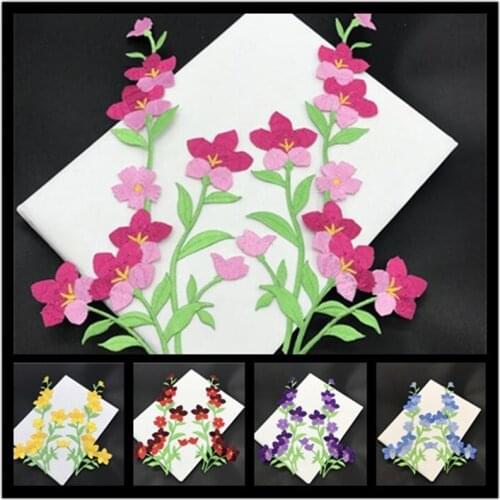 1Pair Flower Applique Clothing Embroidery Patch Fabric Sticker Iron On Patch Craft Sewing Repair Embroidered 27X15cm BJ0367