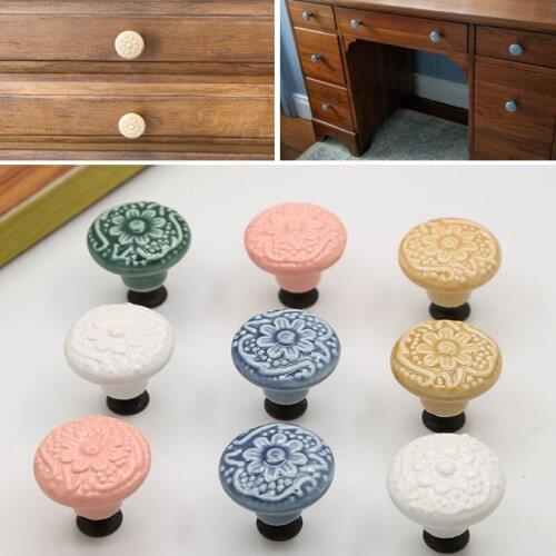1PC Embossed Carving Pattern Ceramic Door Handle Cabinet Drawer Dressing Table Furniture Hardware