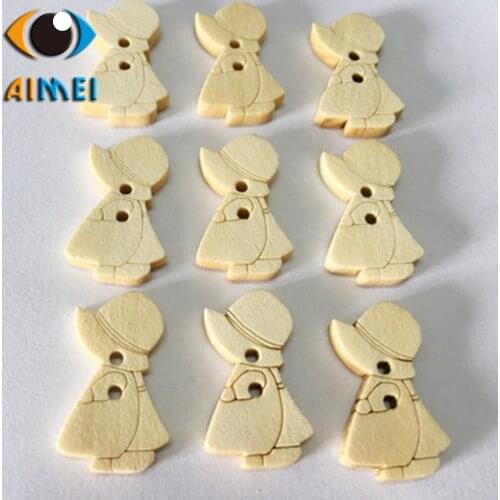 100pcs/lot Wood Color Girl With Cap Shape Wooden Buttons For Handmade Accessories DIY Clothing Accessories Sewing Button