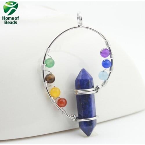 2020 New Fashion Wholesale handmade natural Lapis Chakra Healing Natural Stone Pendant NSAP1007