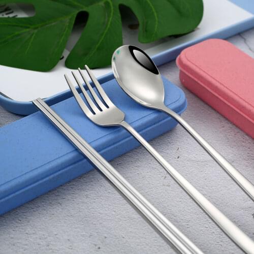 304 Stainless Steel Korean Flatware Spoon Chopsticks Gift Box Travel Cutlery Set Portable Tableware