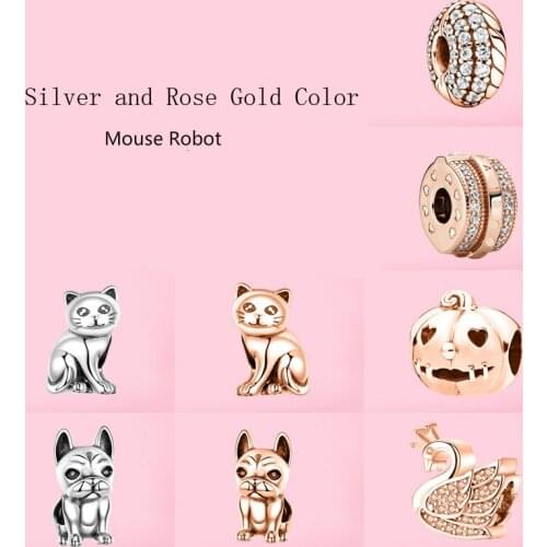 5PCS New Charm Halloween Pumpkin Cat Dog Akita Crystal Swan Big Hole Sparkly Bead Fit DIY Bracelet Necklace Women Jewelry Making