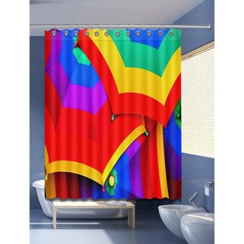 72'' Beautiful Rainbow Umbrellas Customized Bathroom Waterproof Fabric Shower Curtain Polyester 12 Hooks Bath Accessory Sets