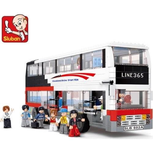 741Pcs Urban Series City Double-decker School Bus Building Blocks Sets Educational Toys for Children