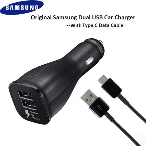 Samsung USB Car Charger Dual USB3.0 Adapter Cigarette Lighter 120/150CM Type C Cable For Galaxy S20 S10 S9 S8 + A30 A50 A70 A9S