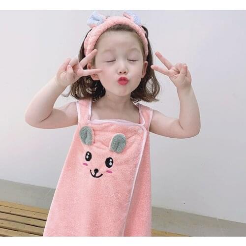 2pcs/set Cute Rabbit Bath Towel Sling Bath Skirt Quick-drying Cartoon Suit Bathrobe+Hairband Spa Towels for Kids Girls