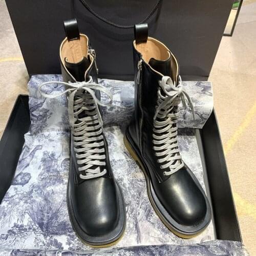 Genuine leather zipper round toe med high heels knight boots women brief creepers mid-calf botas british riding botines footwear