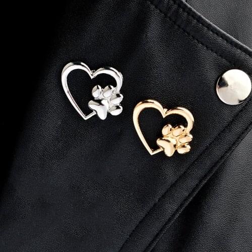 Love animal Brooches Paw in heart lapel Pin Badge Minimalism color Dog Cat Paws Shirt bag Jackets Jewelry for Women Girl Kids