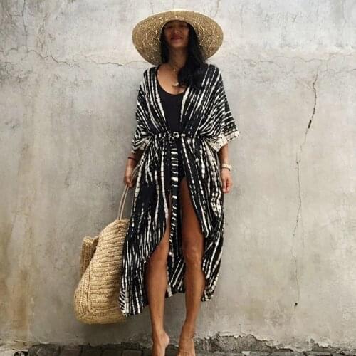 Cotton Black White Tie-dye Cardigan Beach Skirt Bikini bBouse Swimsuit With Cardigan Sun Protection Clothing Holiday Skirt