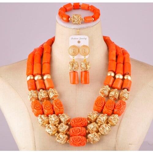 Graceful orange coral beads nigerian wedding coral set costume african jewelry set C21-28-04