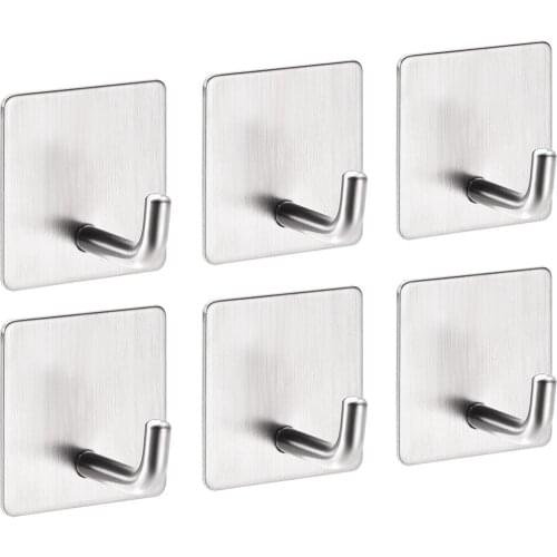 Uxcell 6pcs Adhesive Hooks 45mmx45mmx35mm Wall Hooks 304 Stainless Steel Hanger for Kitchen Bags Towel Coat