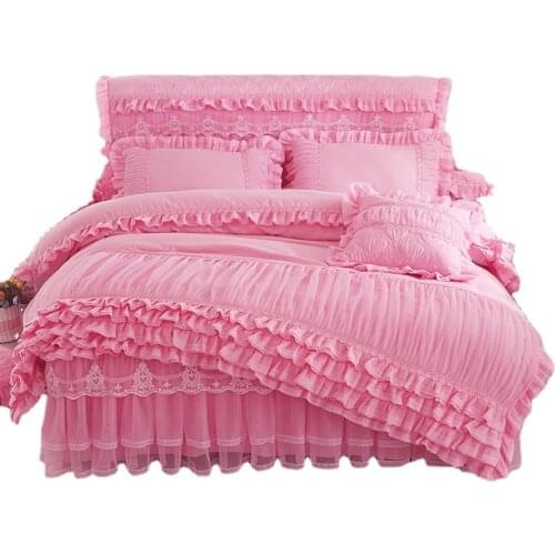 Pink/purple/beige/red Lace Bedding Set Soft Bedspread Duvet Cover with Pillowcase 3/4pcs Bed Set Twin/Queen Size Comforter Cover