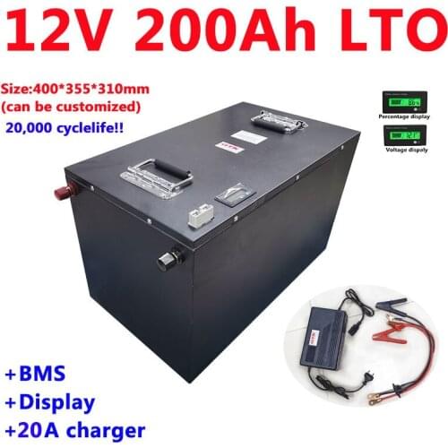 High power 12v 200Ah Lithium titanate 12v LTO rechargeable battery with BMS for caravan//inverter/boat/solar+20A Charger