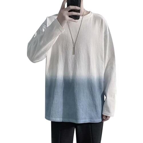 Solid Color Men White Long Sleeve T shirts Korean Hip Hop Oversized Man Casual Tee Mens Streetwear T shirts