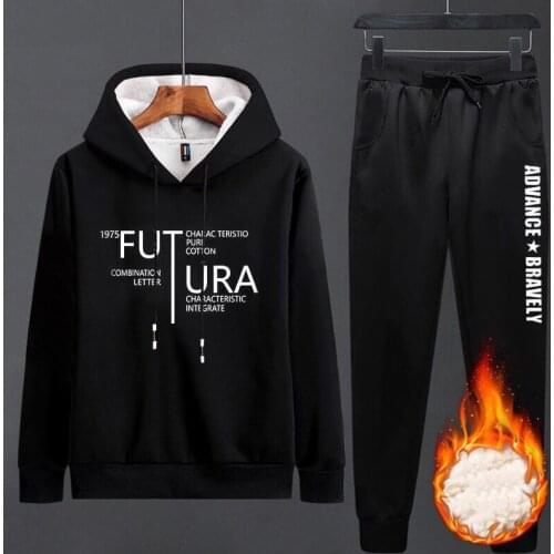 2021 Men Hoodies New Winter Thicken Tracksuits Men Casual Set Hoodie Pants Suit Fashion Men Velvet Two Pieces Set Sportswear