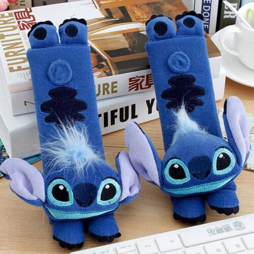 Disney Mickey Mouse Stitch Stuffed Plush Baby Soft Toy Dolls Animals Pillow Gift For Kids Car Sefety Seat Belt Cover Gift