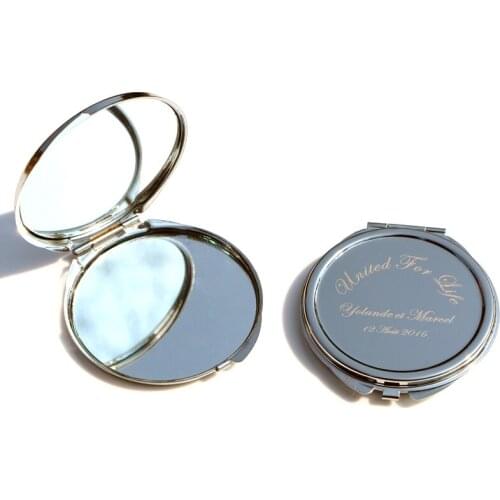 Personalized Stainless Steel Sikver Compact Mirror Custom Engraved Bridal Party Compact Mirrors