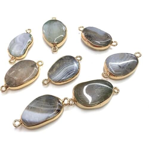Natural Stone Agates Pendant Double hole connector Pendants for Jewelry Making DIY Necklace Accessories 18x33mm-20x38mm