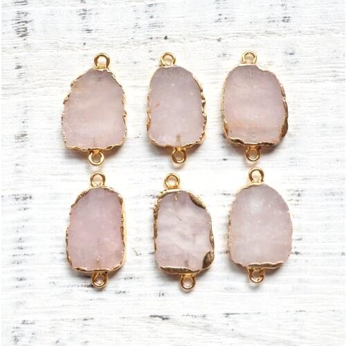Rose crystal connector pendants, nature stone gems connectors,pink quartz pendants for jewelry making