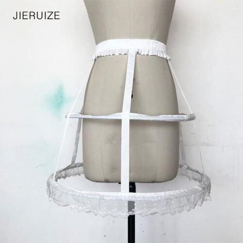 JIERUIZE Lolita Unique Petticoat Ball gown Cosplay Underskirt 2 Hoops Ruffle Rockabilly Crinoline Wedding Accessories