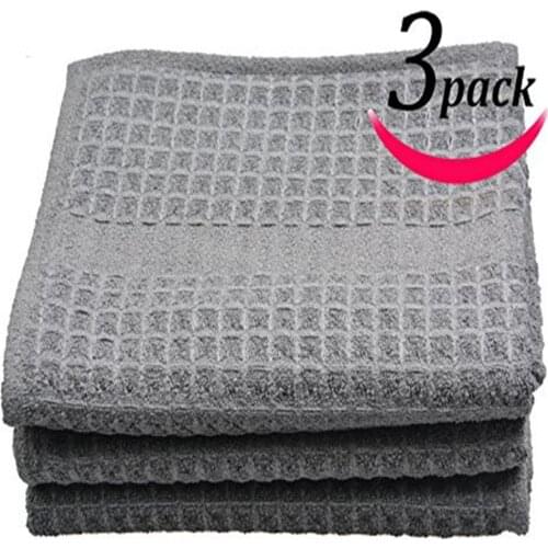Sinland 400 GSM Microfiber Waffle Weave Towel Kitchen Dish Drying Towels Cleaning Cloth 16inch X 26inch 40cmx66cm Black 3 Pack