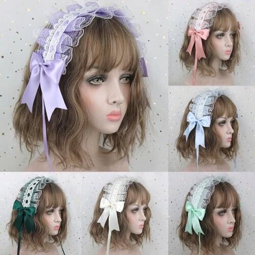 Japanese Women Girls Maid Headband Sweet Ruffles Lace Satin Bowknot Headband Cosplay Party Kawaii Rabbit Bunny Ears Headwear