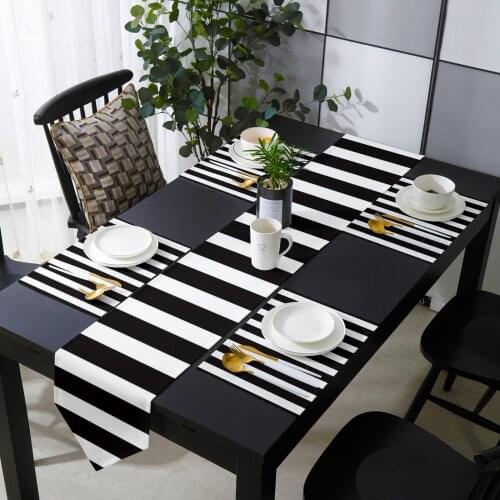 Simple Stripes Black And White Table Runner Table Mats Cover For Home Wedding Banquet Festival Party Catering Hotel Decoration